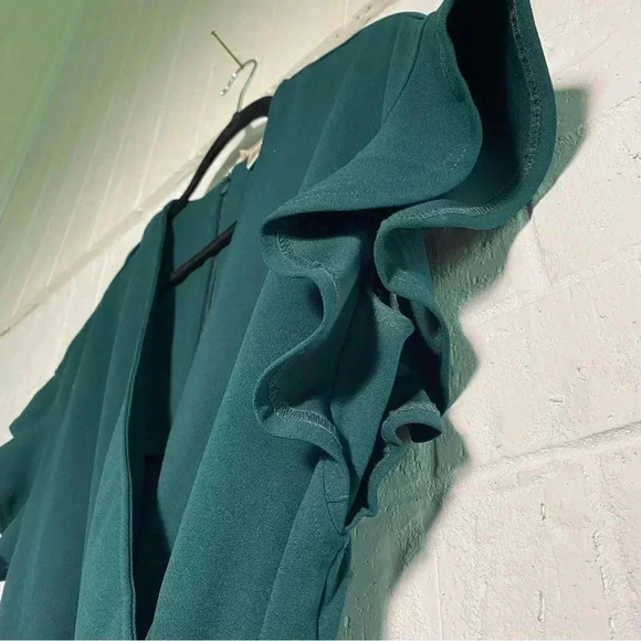 Size 10 Jumpsuit WITH POCKETS Green Waist Tie Flirty Sleeve Office Wedding - Picture 8 of 13